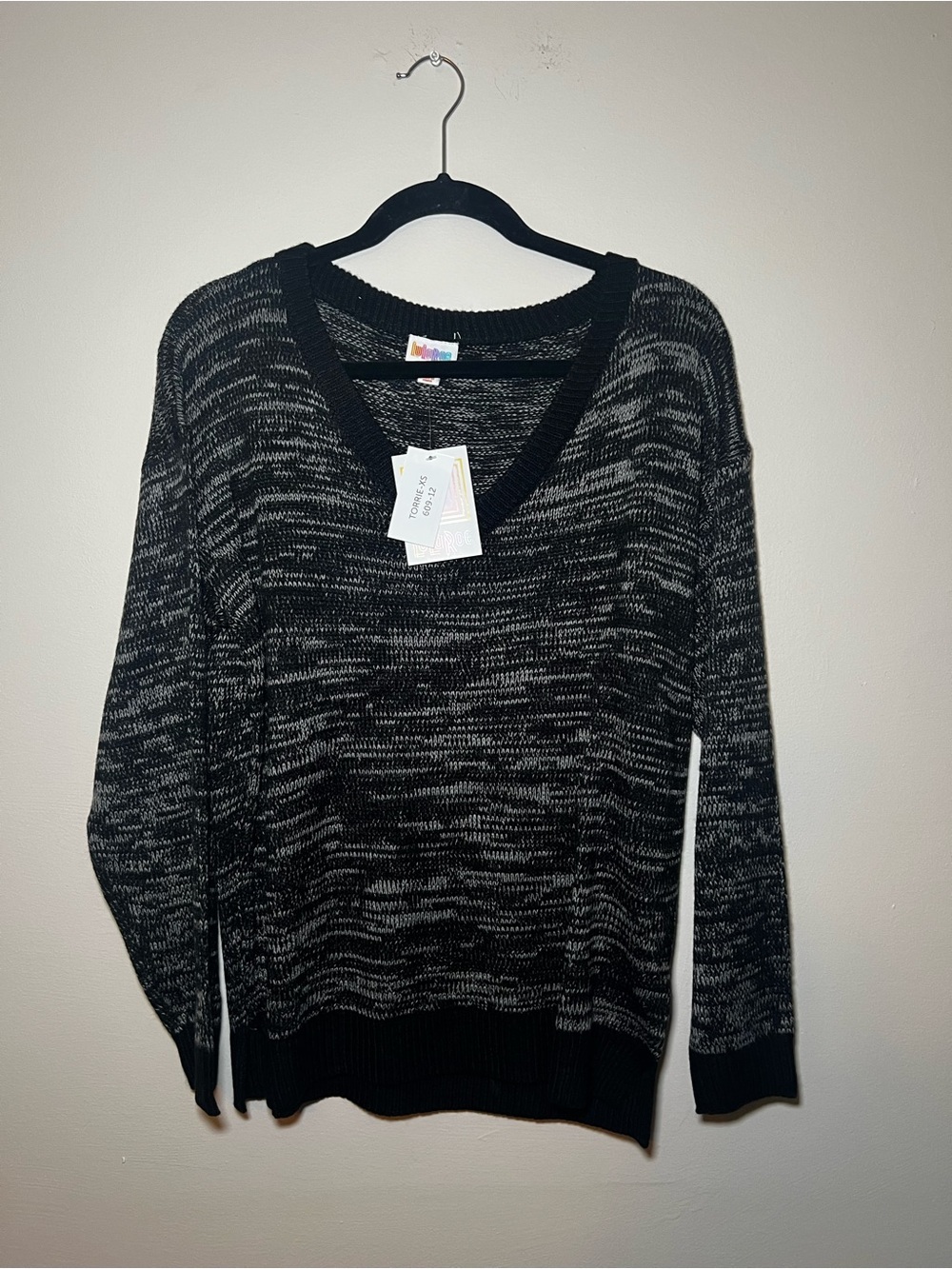 LuLaRoe Torrie Black and Gray V-Neck Sweater